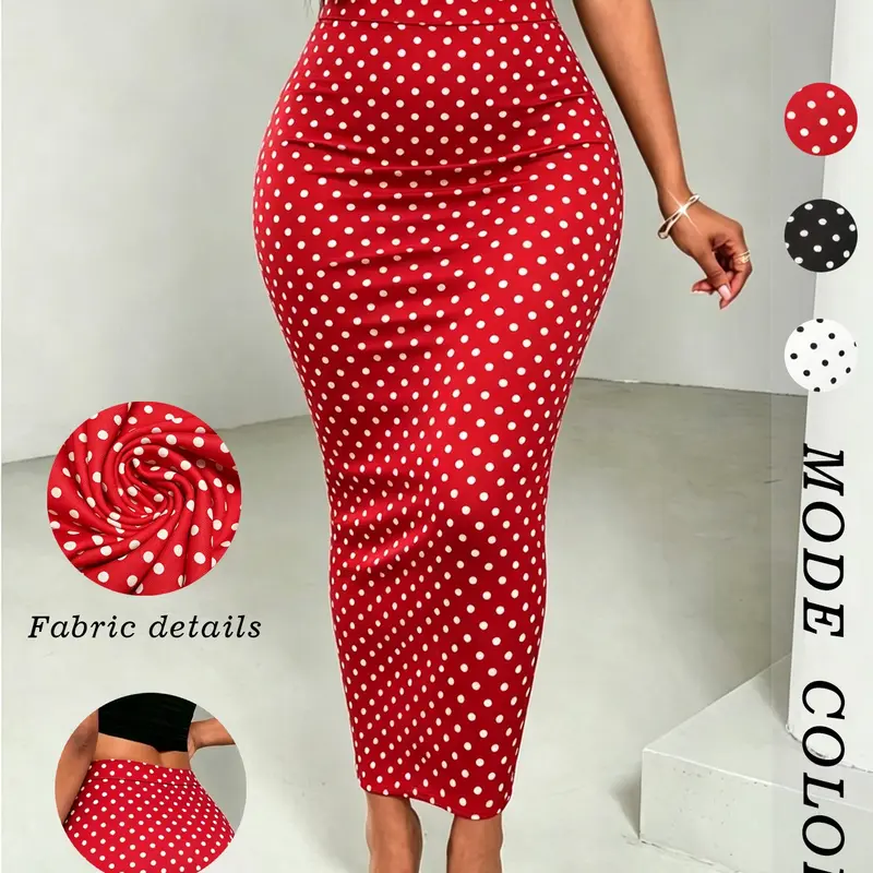 Vintage Polka Dot High Waist Bodycon Skirt, Chic Slimming One-Piece Dress, French Vintage Style, Perfect for Daily Wear, Dates, Streetwear