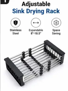 Adjustable Stainless Steel Kitchen Dish Drying Sink Rack Drain Strainer Basket (Small)