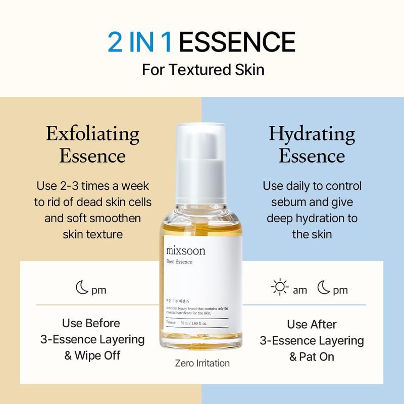 [mixsoon] Bean Essence 50ml – Gentle Exfoliating Korean Skin Care Essence for Hydrating, Smoother Texture and a Dewy, Glass-Skin