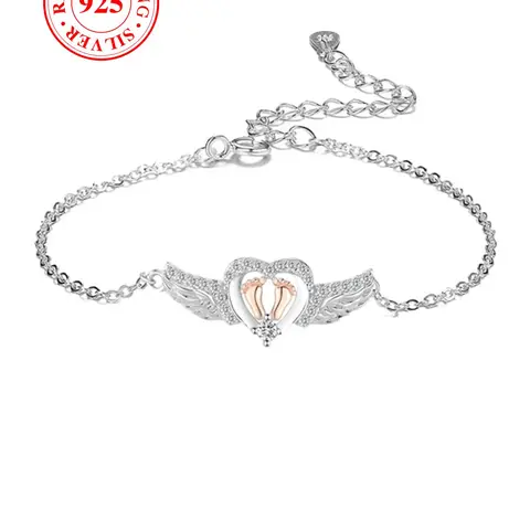 S925 Sterling Silver Wing & Footprint Design Bracelet, Elegant Women's Bracelet, Fashionable Bracelet, Pretty Bracelet, Exquisite Bracelet, High Quality Bracelet, Beautiful Bracelets, Fashion Jewelry Accessories for Women & Girls As Gift