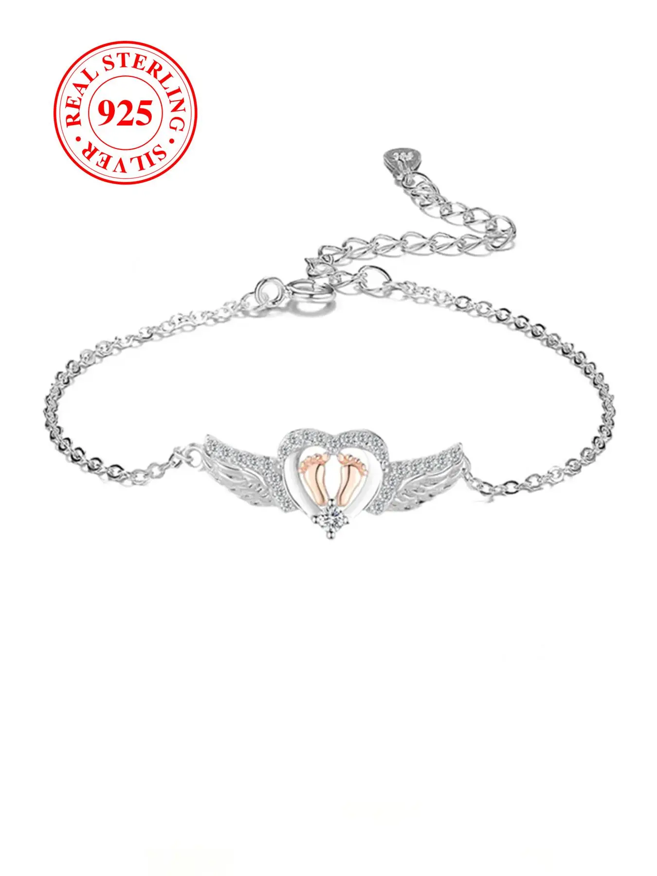 S925 Sterling Silver Wing & Footprint Design Bracelet, Elegant Women's Bracelet, Fashion Jewelry Accessories for Women & Girls As Gift