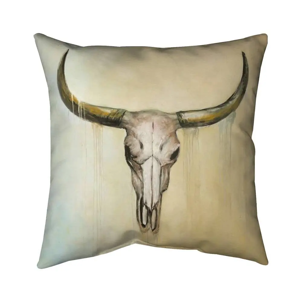 360 stand Brown Rustic Cow Skull Animal Motif Pillow, 16x16", Poly Twill Fabric, Plush Insert, Western Vibe Home Decor Cushion, Cow Standard Pillows, Durable Cushions