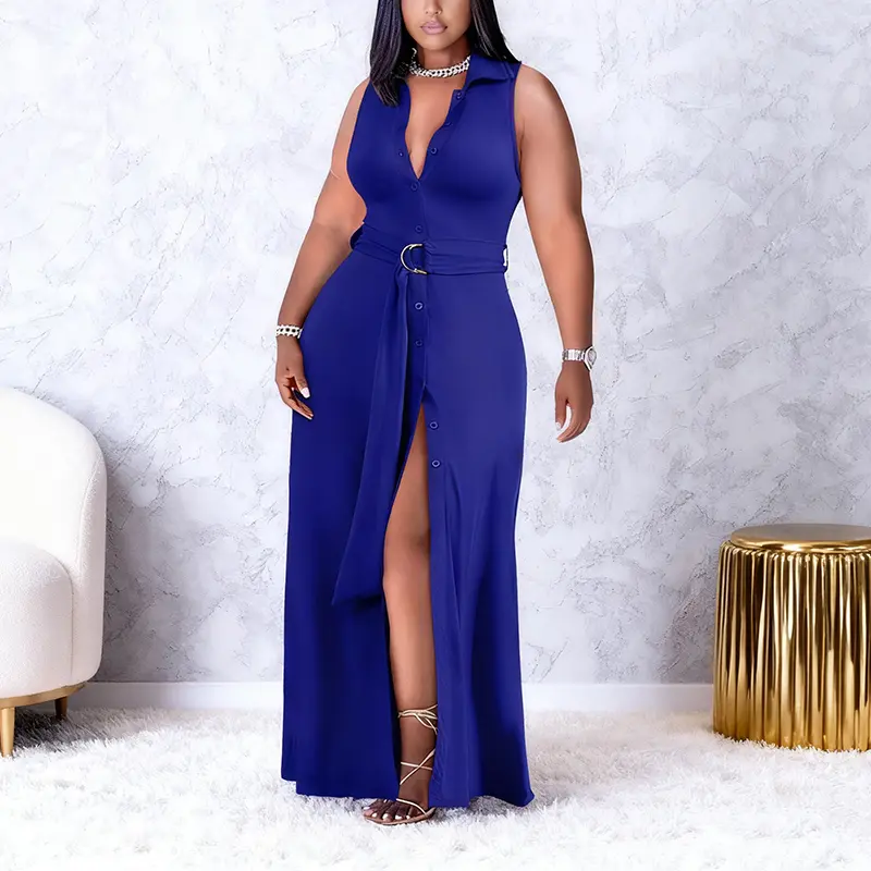 chinese dress ladies Plunge Neck Thigh Split Maxi Dress  Wholesale Capella Apparel
