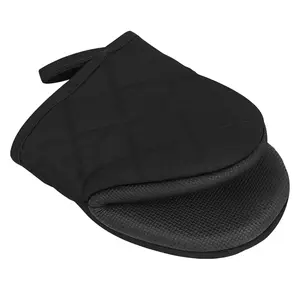 500°F Heat Resistant Oven Mitts, Silicone Non-Slip Grip Kitchen Gloves, Short BBQ Grilling Mitts for Baking, Machine Washable with Hanging Loop, Black