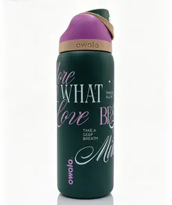 Owala 32oz SipZone 32oz Insulated Water Bottle - Motivational Quotes, Double Wall Vacuum, Leak-Proof Safety Lock Lid, Dark Green & Purple Aesthetic Tumbler, BPA-Free