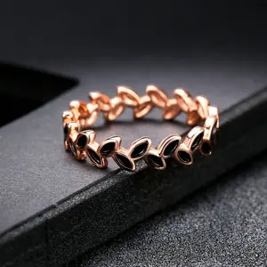 Top Quality ZYR183 Oliver Leaf Ring Rose Gold Color Austrian Crystals Full Sizes