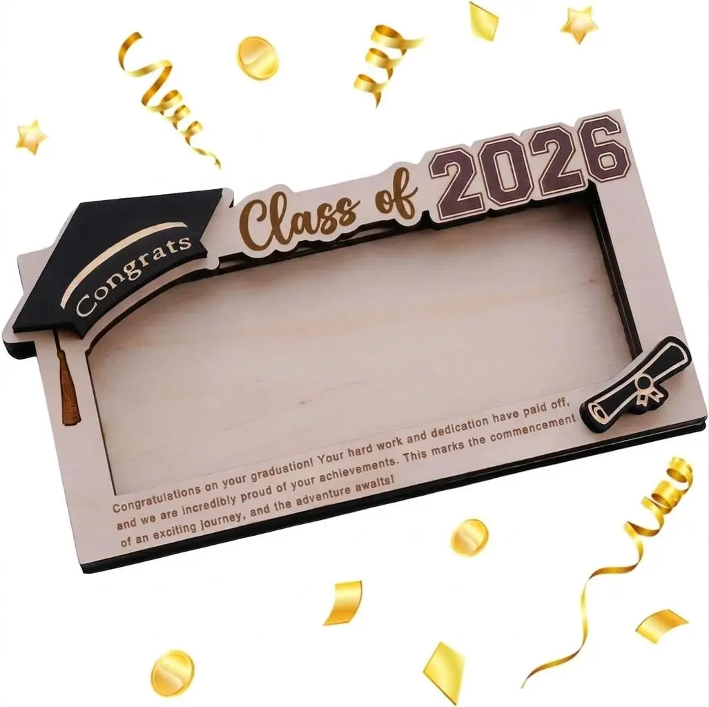 Graduation Photo Frame Class of 2026, Wooden Congrats Memory Frame, Senior Graduation Gift Decor for Students