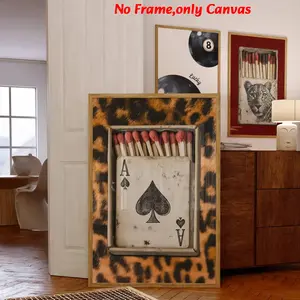 Unframed Wall Art, Vintage Poster, Leopard-Print Matchbox Art Print, Stylish Playing Cards Painting, Living Room Aesthetic, Bedroom Decor, Apartment Decor, Housewarming Gift, Modern Home Decor, Home Decor Products