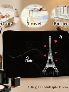 1PC Eiffel Tower Makeup Bag - Zipper Pouch, Lightweight & Foldable Travel Organizer with Double-Sided Design for Cosmetics, Cute Gift Idea, Compatible for Travel, Gym, Camping - Ideal Gift for & Women, Ideal for Spring and Summer Getaways3.27PYT-16