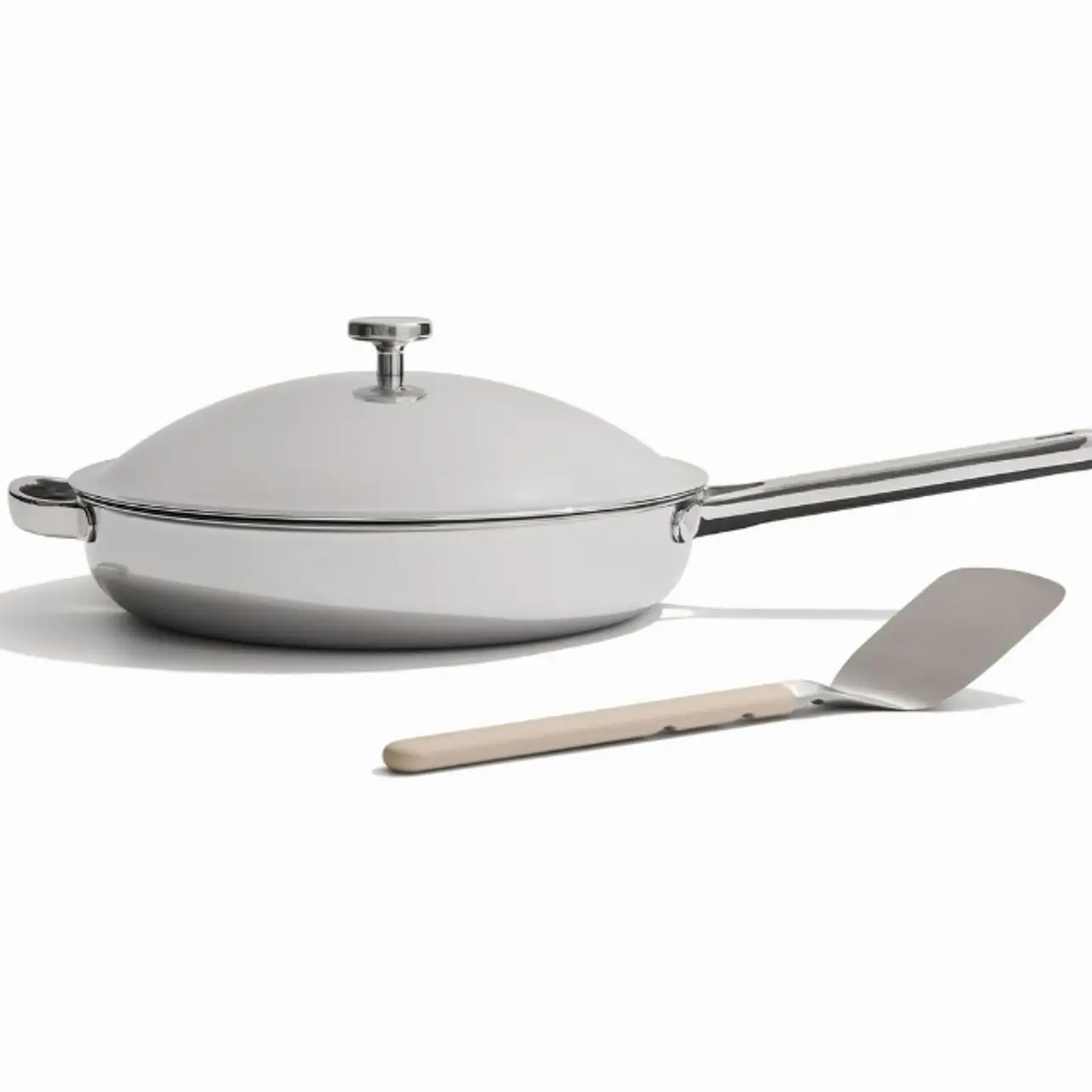Our Place Large Titanium Always Pan Pro | 12.5" PFAS-Free Nonstick Frying Pan with Spatula | Chef-Grade Tri-Ply Stainless Steel & Aluminum Build | Induction & Oven-Safe up to 1000°F | Chrome