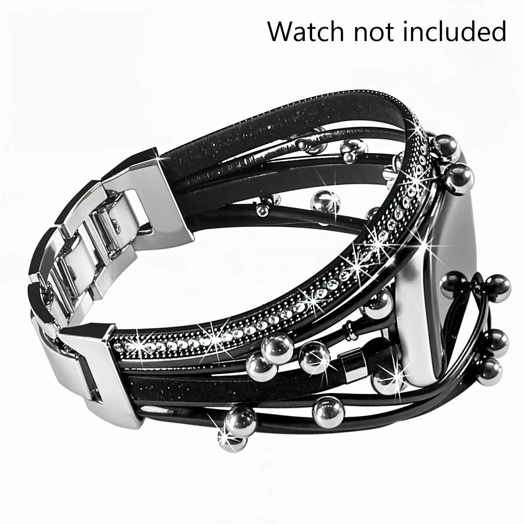 Boho Style Beaded Bracelet Strap Watch Band (Band Only), Fashionable Multilayer PU Leather Watch Band for Women, Smart Watch Accessories for iWatch Ba