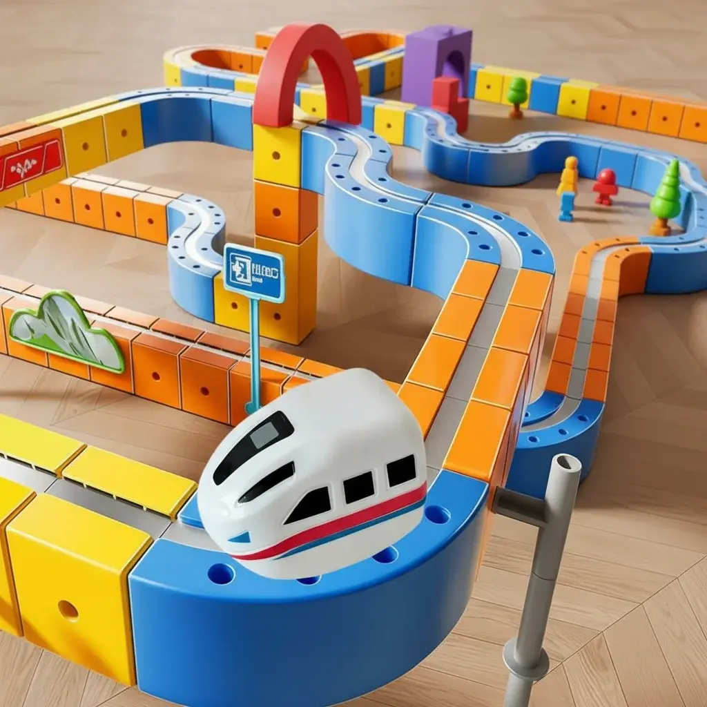 Electric Magnetic Rail Car Building Toy - Rechargeable Interactive Unisex DIY Assembly Racing Track Cubes with Bright Headlights, BPA-Free ABS Child-Safe Open Ended Play Educational Gift Set for Kids