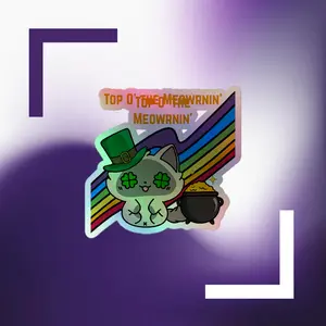 Holographic Stickers – Holographic St. Patrick’s Day Cat Sticker – Lucky Irish Cat with Gold & Clover