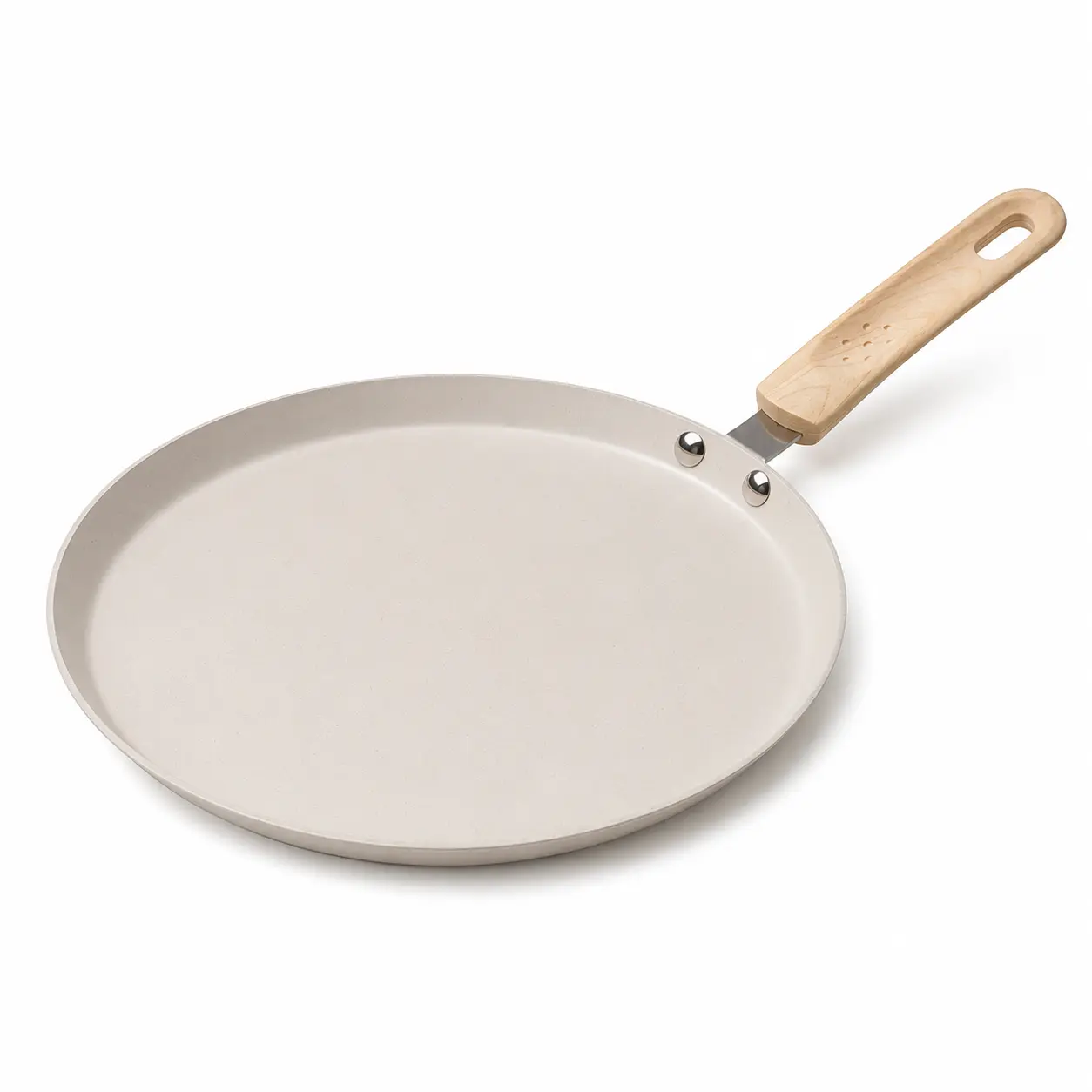 COOKER KING Nonstick Crepe Pan, Ceramic Flat Griddle Pan with Wooden Handle, Lightweight Pancake Skillet for Eggs, Tortillas & Breakfast, All Stovetops