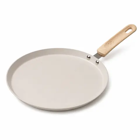 COOKER KING Nonstick Crepe Pan, Ceramic Flat Griddle Pan with Wooden Handle, Lightweight Pancake Skillet for Eggs, Tortillas & Breakfast, All Stovetops