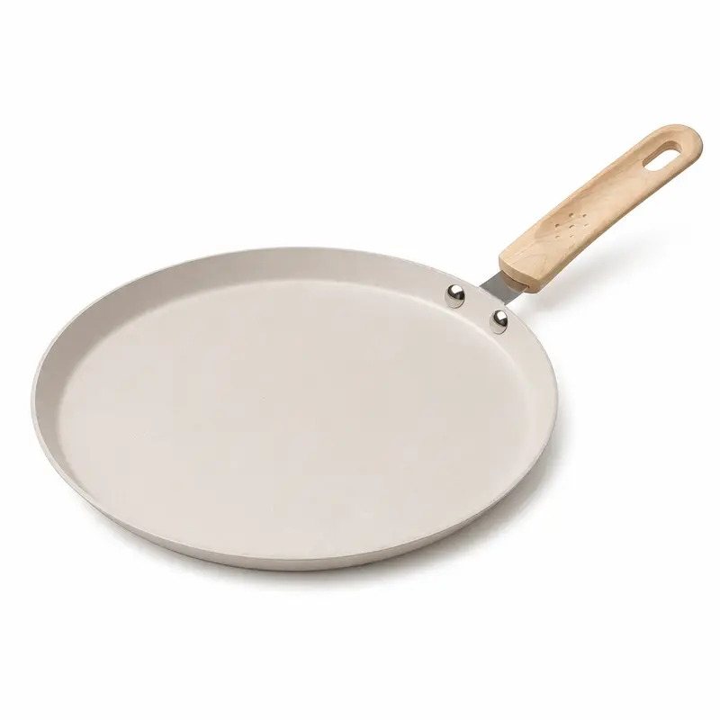 COOKER KING Nonstick Crepe Pan, Ceramic Flat Griddle Pan with Wooden Handle, Lightweight Pancake Skillet for Eggs, Tortillas & Breakfast, All Stovetops