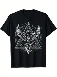Black Phoenix Third Eye Sacred Geometry Spirituality Geometry T-Shirt, Men's T-Shirt, for women, relaxed style, Halloween, Christmas Eve, office commute, Black Friday, soft touch fabric