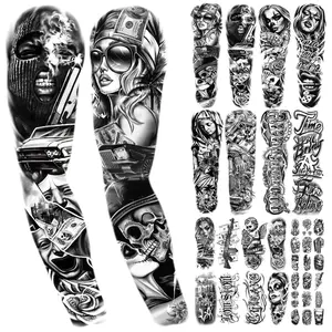 46 Waterproof Temporary Tattoos For Adult, Chicano Large Full Arm Fake Tattoo Guadalupe Gangster Day of the Dead, Lowrider Style Culture Mexico Clown Tattoo Stickers for Men Women