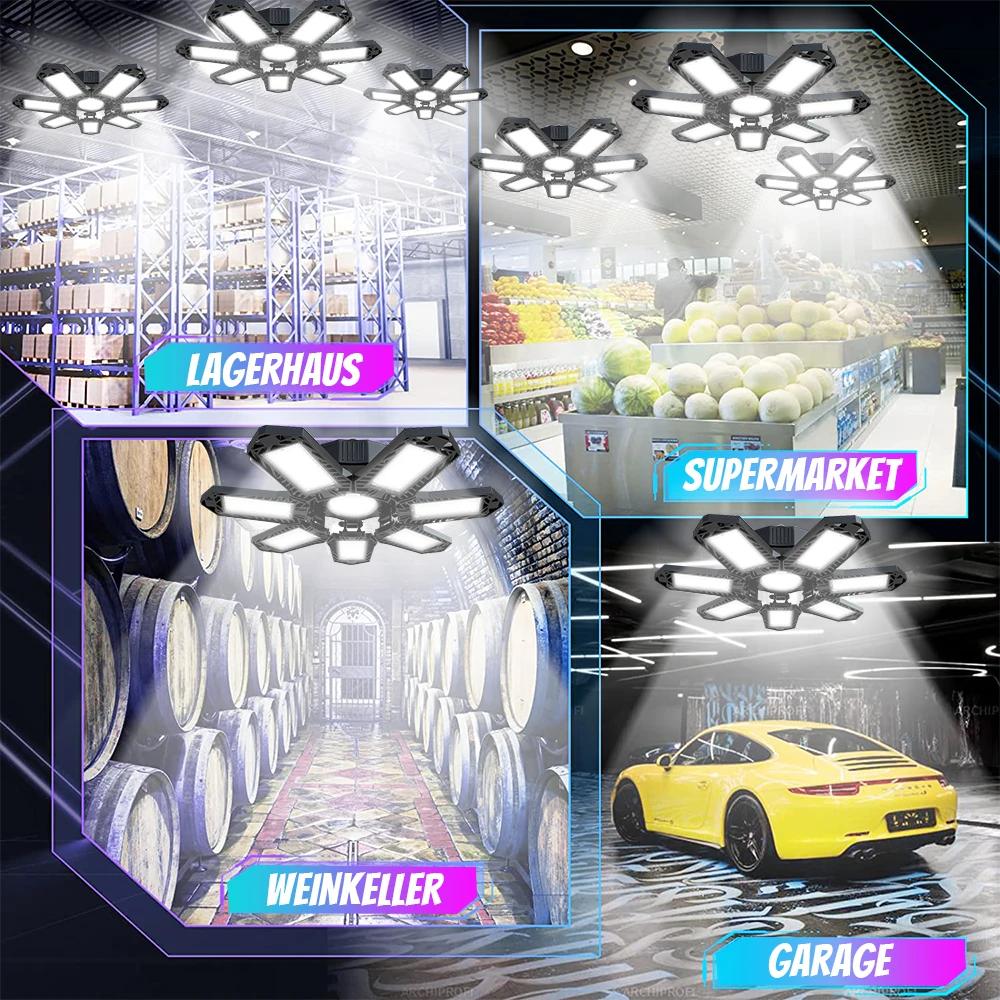 Folding Garage Lighting 120W LED Light E26 E27 Ceiling Lamp UFO Deformable Bulb for Workshop Bright Efficient Illumination