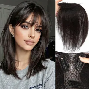 Women's French Bangs Hairpiece, Top Hair Volumizer, Fluffy False Bangs, Made of Real Human Hair, Adds Volume, Covers Grey Hair, French Straight Bangs, Seamless High-Top Hairpiece, Lightweight and Breathable, Short Bang Hair, Synthetic and Fluffy tiktoksho