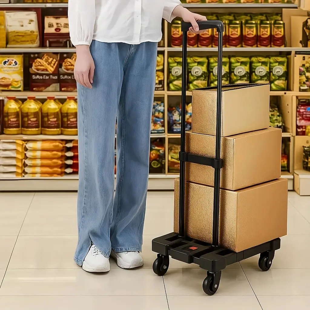Lightweight Aluminum Folding Hand Truck Dolly Cart Travel Trolley - 330 LBS Capacity, Convertible Platform, Stair Climbing Wheels, for Moving Boxes, Appliances, Warehouses