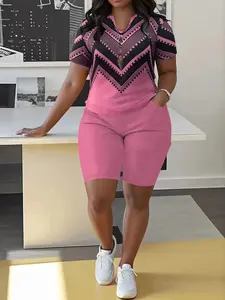 SummerVibes Plus Size Women's Striped Short Sleeve T-Shirt and Solid Color Elastic Waist Wide leg pants Set, Medium Stretch Knit Fabric, Casual Two-Piece Outfit for Spring/Fall Womenswear Adjustable Clothes Matching Suits Top SummerVibes
