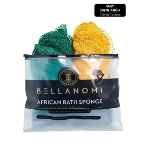 Bellanomi 2 Pack African Exfoliating Net Sponge Classic Texture Ethically Sourced from Nigeria Bath Sponge for Smooth Skin