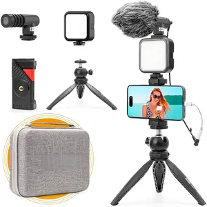 Smartphone Vlogging Kit for  16/15/14 Mini/Pro/Max, Android Smartphone Content Creator Kit w/Microphone Light Auto- Phone Clip for YouTube  Live Steam (Vlog K2)