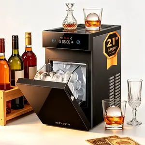 ecozy 2.1 Inch Clear Ice Ball Maker, 48 pcs/Day, 8H Timer, 1 pc in 30 Mins, Minimal Footprint Sphere Ice Maker, Self-Cleaning, CrystalFlux Technology Round Ice Maker for Home Bar Whiskey & Bourbon