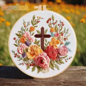 2026 Creative Cross Flower Embroidery Kit for Beginners, DIY Floral Cross-Stitch Needlework Set with Complete Materials & English Stitch Guide, Easy Handmade Craft Project Perfect for Home Wall Decor, Art Lovers & Meaningful Handmade Gift Making