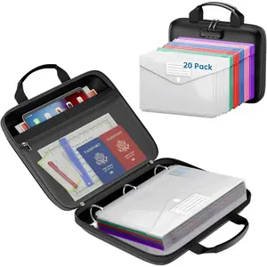 Binder Folders Organizer with 20 Pack Heavyweight Plastic Pockets,Fireproof File Folder Box with Lock,Zipper Binder Bag for Important Documents,Letter Size
