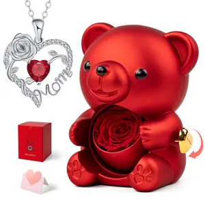 Mother’s Day Gift – Real Rose Jewelry Box with Heart-Shaped Pendant Necklace Included, Romantic Gift for Mom, Grandma, Wife, Girlfriend, Daughter