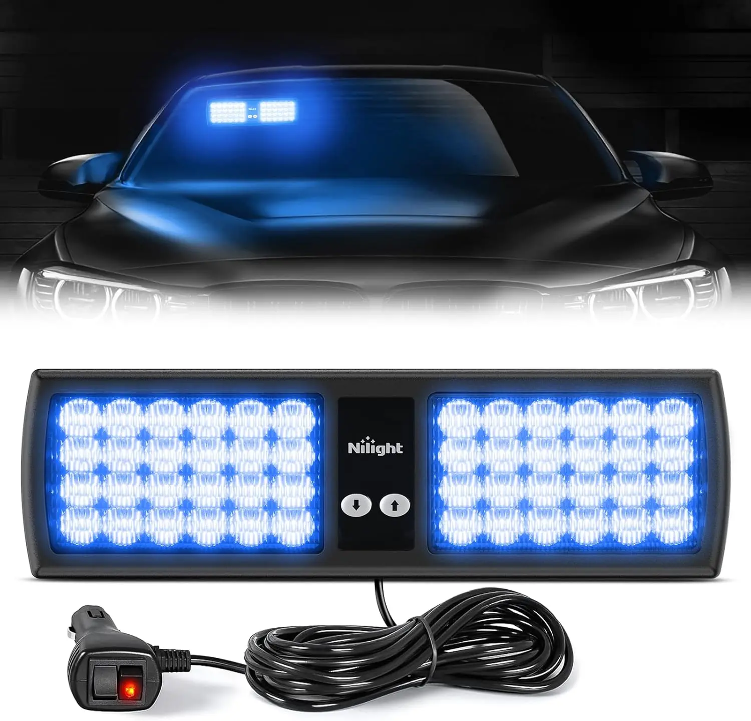 Nilight Blue 48-LED Visor Strobe Car Light Module, Super Bright Interior Windshield Light for Automotive & Motorcycle Use, Strobe Light Module