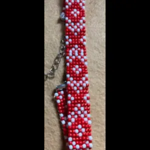 Red and White Native Pattern Hand Crafted Bracelet with Unique Bead Design