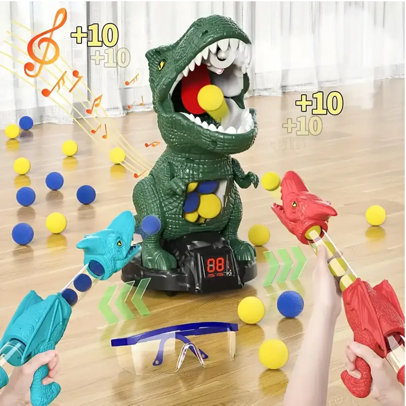 Dinosaur Shooting Game Toy Set for 5-7 Year Olds Unisex Kids - Tyrannosaurus with Water Mist Spray, Pterosaur Air Pump Foam Blaster, 1 Screwdriver, 2 Safety Goggles