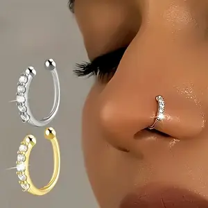 Bohemian Summer Sexy Style Fake Nose Rings, Adjustable Design No Piercing Wearable, Fashion Hip Hop Accessories, 2 Pieces Set, Nostril Hoop Rings