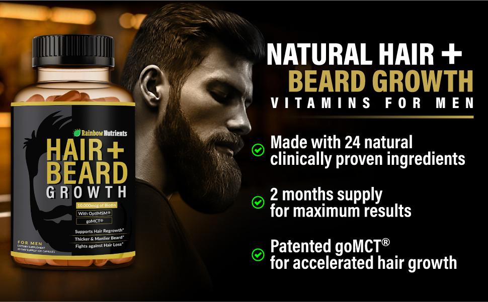 24-in-1 Hair+Beard Growth Supplement - Biotin 10,000mcg, Collagen, Patented OptiMSM, goMCT, Saw Palmetto | 60 Day Supply | Naturally Regrow Stronger, Thicker, Healthier Hair & Stop Hair Loss