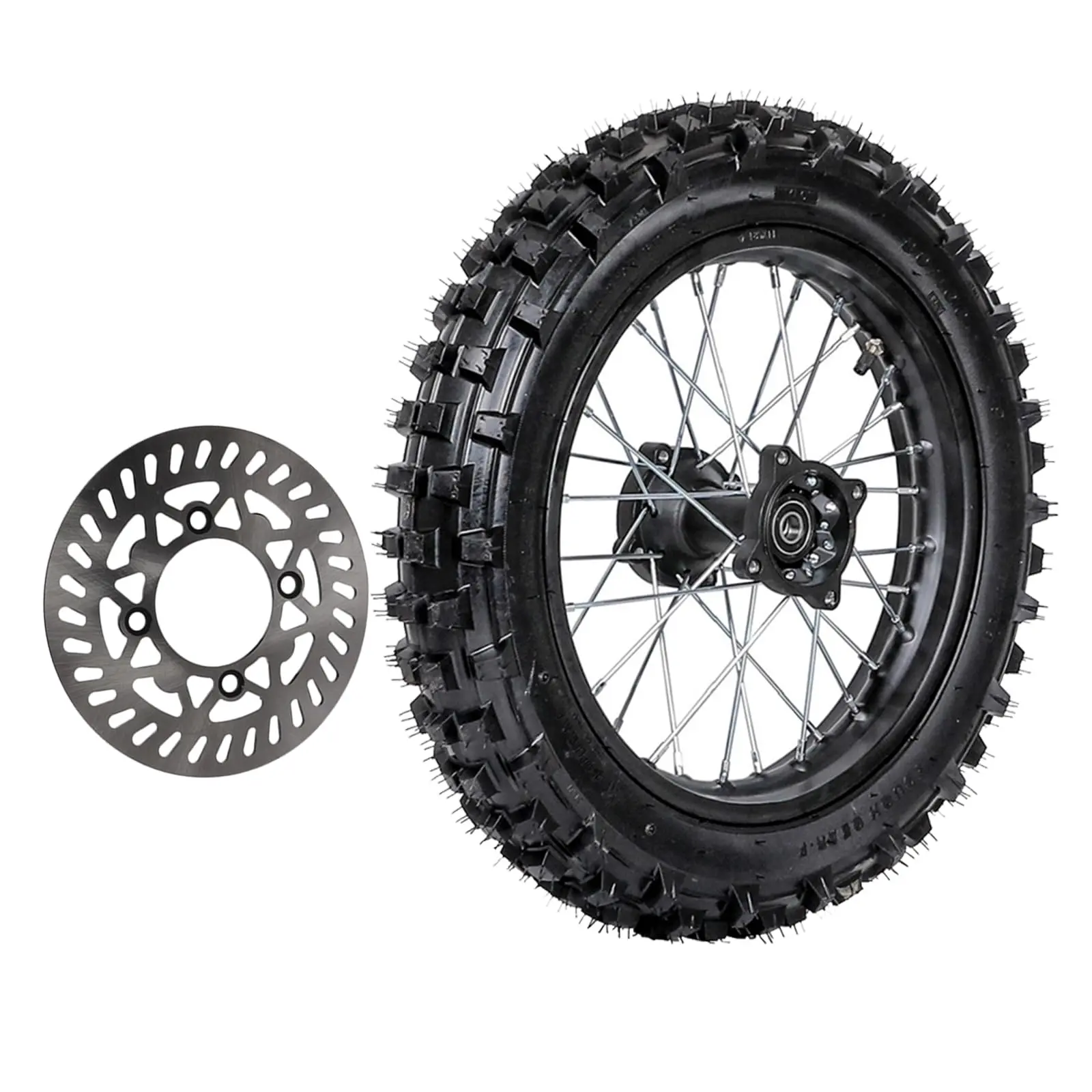 14" Dirt Bike Rear Wheel 90/100-14 Tire On Rim with Disc Brake Rotor, Replacement Part for Pit Pocket Rocket Monkey Trail Bike Scooter Razor Coolster 110cc 125cc 140cc Offroad Motorcycle