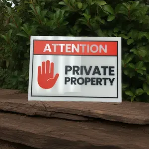 Attention, Private Property Acrylic Signs, Size 5x7, Choose from 10 Warning and Policies, Each Sign Comes With Double Sided Tape for Easy Displaying. (Design 2)