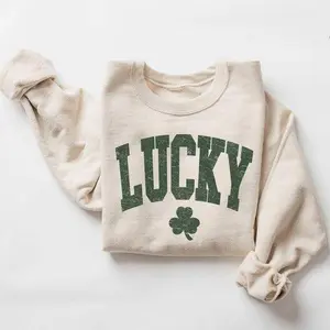 Women’s Lucky Gildan Sweatshirt,Cute Shamrock Sweater, Happy St. Patrick’s Day Crewneck, Trendy St. Paddy’s Day Outfit, Cozy Shamrock Graphic Pullover