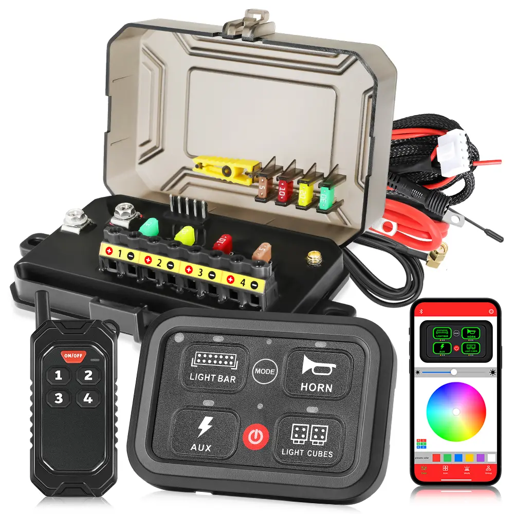 RGB 4 Button Wireless Switch Panel Multifunction Off Road LED Switch Pods with Remote Control and App Control for Truck Marine UTV Car