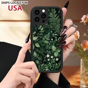 Protect Your Phone Soft Phone Case Simple with Green Leaves Pattern UV Printing Matte Phone Cover 360 Degree Full Protection for Apple for iPhone 11 12 13 14 15 16 Pro Max for Smartphone Best Gift Birthday Girl Boy