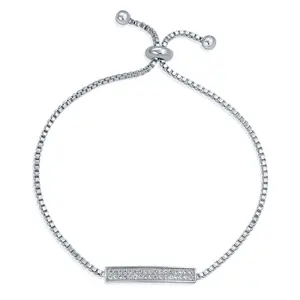 Elegant Cubic Zirconia Pave CZ Bar Bolo Bracelet Adjustable Sliding Clasp Bracelet