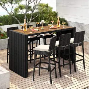 【4 Packages】Yaheetech 7-Piece Patio Dining Set, Outdoor Bar Set Table and Chairs with Removable Cushions, Acacia Wood Furniture Set for Deck, Backyard, Garden 【4 Packages】Yaheetech 7-Piece Patio Dining Set, Outdoor Bar Set Table and Chairs with Removable Cushions, Acacia Wood Furniture Set for Deck, Backyard, Garden