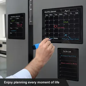 High-End Magnetic Dry/wet Erase Blackboard Fridge Calendar Magnetic for Refrigerator, Includes 15.7x11.8 Inch & 2 Large Storage Boxes, 4 Liquid Chalk Pens