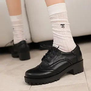 Women's Retro Brogue Oxford Shoes - Thick Heel, Lace-Up, Faux Leather Mary Janes|Multifunctional breathable shoes suitable for casual or business wear, black perforated design, round toe, low-cut style, suitable for spring and autumn seasons, women's shoe