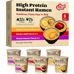 Healspot High Protein Instant Ramen Variety Pack , 6 Cups Non Fried Ramen Broth, 32g Plant Based Protein, Low Fat, Low Carb, Non GMO, Keto Friendly & Plant Based (Golden-Chicken,Smoky-Beef,Classic-Pork)