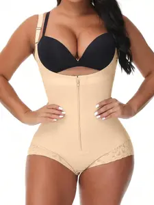Women's Solid Color Zip Up Shapewear Bodysuit, Adjustable Shaper, Compression Waist Shaper, Corset Waist Cincher, High Waist Shapewear, Women's Shapewear for Daily Wear