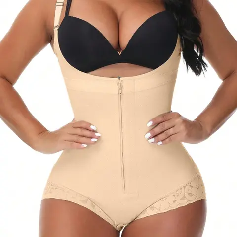 Women's Solid Color Zip Up Shapewear Bodysuit, Abdomen Smoothing Bodysuit, Adjustable Shaper, Compression Fit Shapewear, Compression Waist Shaper, Corset Waist Cincher, High Waist Shapewear, Women's Shapewear for Daily Wear, Faja Shaper Bodysuit