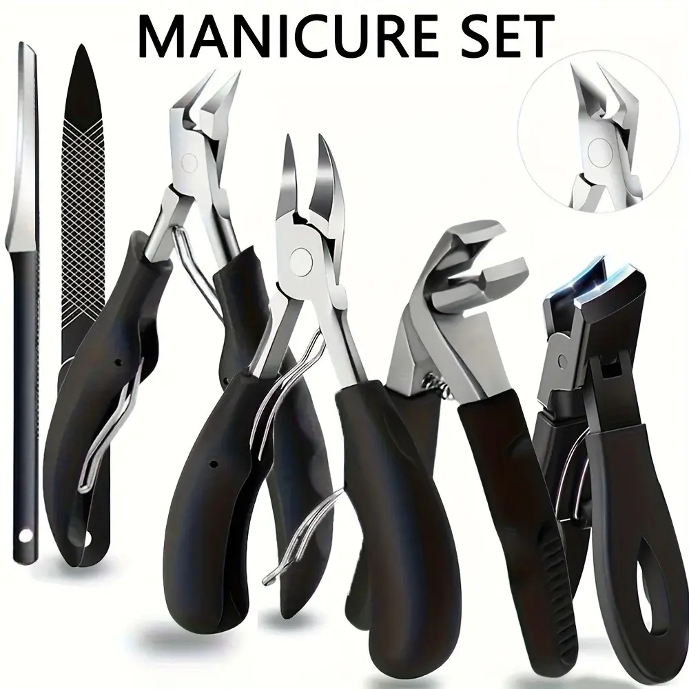 6-Piece Stainless Steel Nail Clipper Set, Heavy-Duty Scissors with Nipper & Cuticle Pusher, Professional Foot Care Tools, Manicure, Classic Handle, Nail Clipper Kit